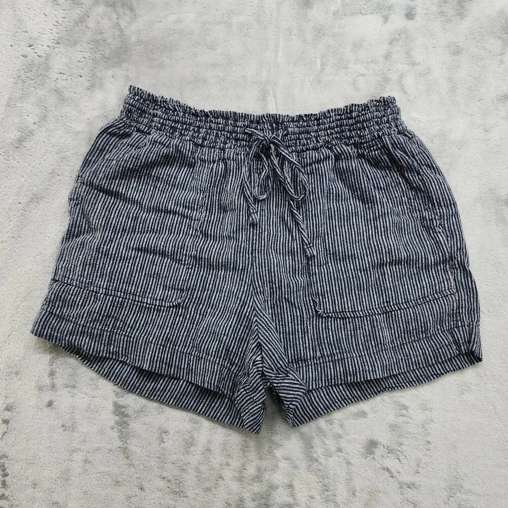 Time and Tru Shorts Womens XS (0-2) Blue White‎ Striped Linen Blend High Rise